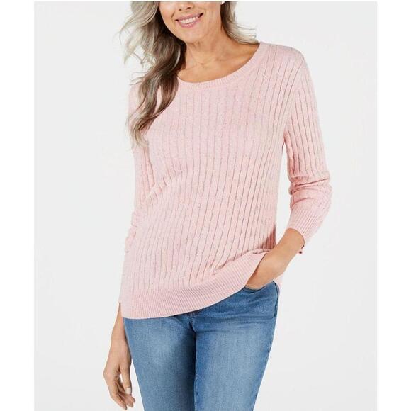 Karen Scott Cable-Knit Sweater KS Tea Rose S - Picture 1 of 3